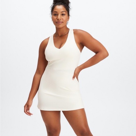 Fabletics Dresses & Skirts - Fabletics On-The-Go Built-In Bra Dress vneck Women’s Large ivory pullover